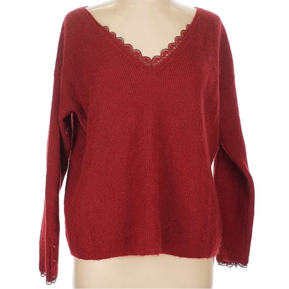 Sezane Deep Red V-Neck Sweater